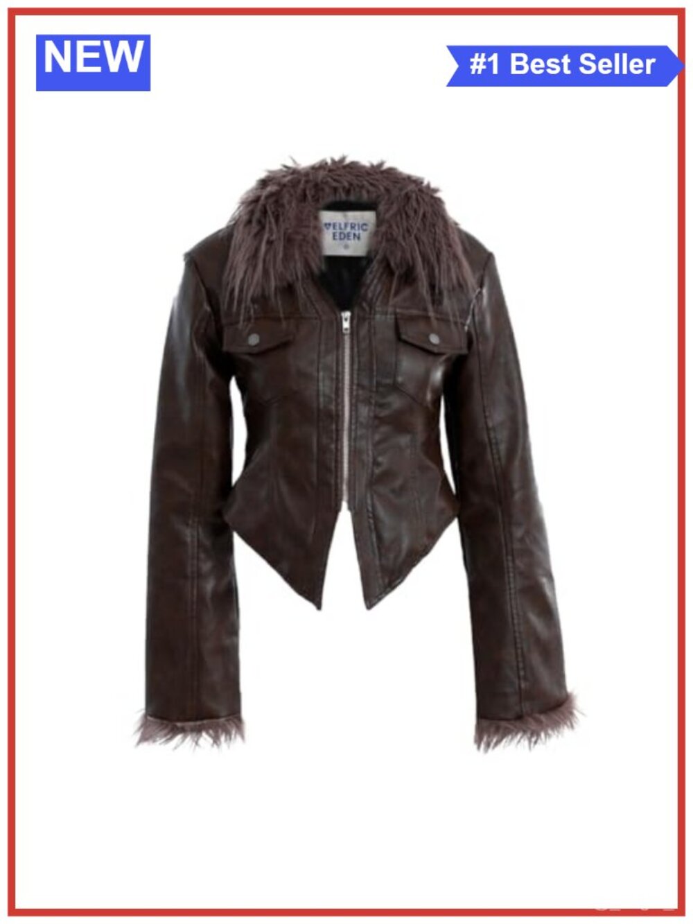 Faux Leather Jacket Zipper Vintage Furry Paneled Coat